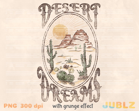 Desert Dreams PNG: Retro Western Sublimation Design (Digital Download)