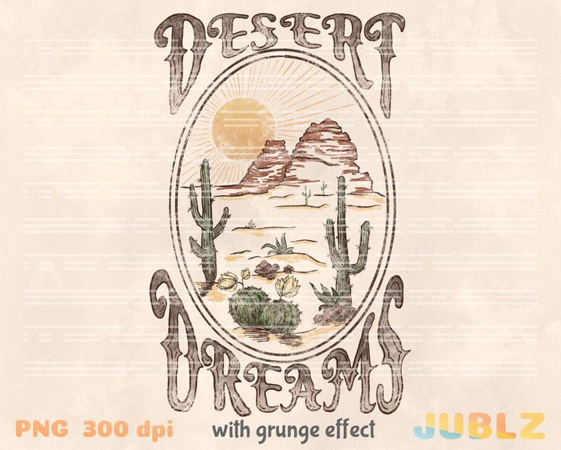 Desert Dreams PNG: Retro Western Sublimation Design (Digital Download) image 1