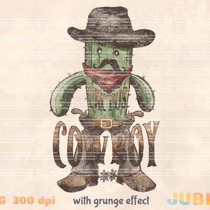 Grunge Cowboy Cactus PNG: Western Sublimation Design