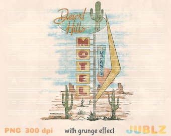 Retro Motel Sign PNG: 70s Desert Hills Design (Sublimation Download)