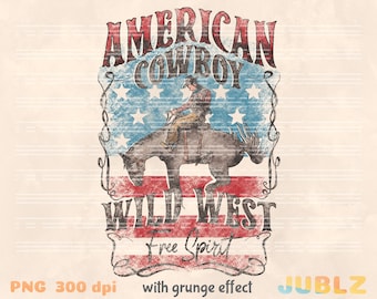Vintage American Cowboy PNG: Wild West Sublimation Design (Digital Download)