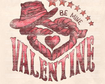 PNG de San Valentín retro del oeste: Diseño "Vaquero, sé mío" (Descarga digital)