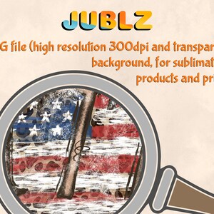 May include: A digital illustration of an American flag with a distressed, vintage look. The flag is layered over a woodgrain background with a leopard print pattern. The image is in a magnifying glass.