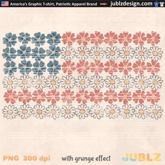 Floral American Flag PNG: 4th of July Sublimation Design (Digital Download)