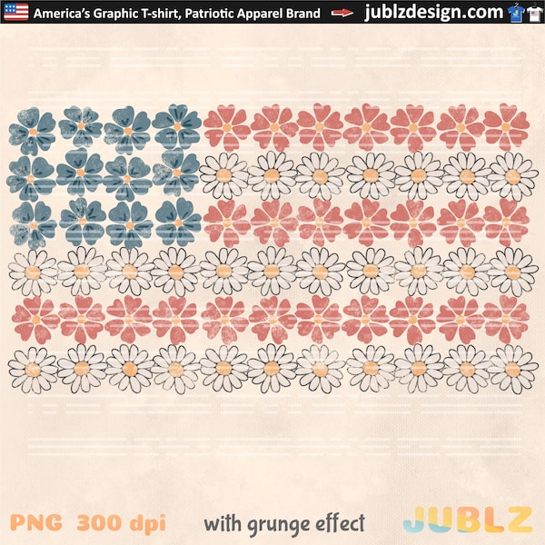 Floral American Flag PNG: 4th of July Sublimation Design (Digital Download)