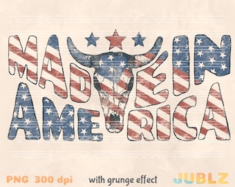 Retro American Flag Skull Bull PNG: 4th of July Sublimation Design (Digital Download)