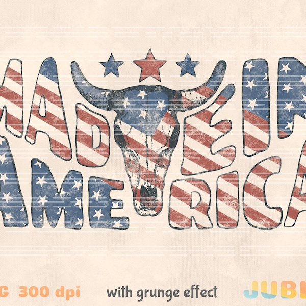 made in America, 4th of July, skull bull, American flag, Retro America png, retro, western grunge, instant download, sublimation design