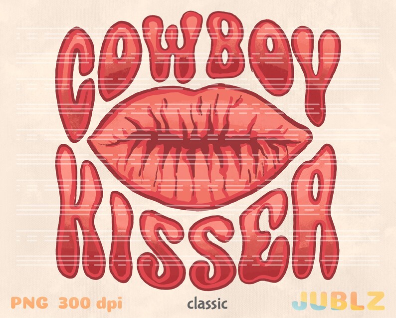 Western Cowboy Kisser PNG: Valentine Sublimation Design (Digital Download) image 2