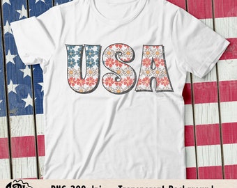 Patriotic Floral USA Flag Png: 4th of July Sublimation Design (Digital Download)