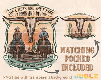 Western Cowgirl PNG: Strong & Divine Sublimation Design (Digital Download)