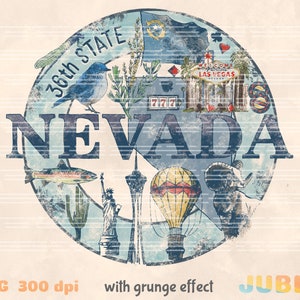 Retro Nevada State PNG: Grunge Symbols Design (Digital Download)