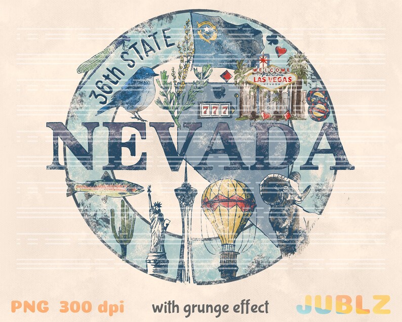 Retro Nevada State PNG: Grunge Symbols Design (digital Download) - Etsy