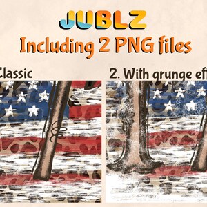 May include: Two digital illustrations of a pair of legs standing on an American flag with a leopard print overlay. The first image is a classic version, while the second image has a grunge effect.