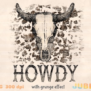 Howdy Cow Skull PNG：西洋昇華デザイン（デジタルダウンロード）