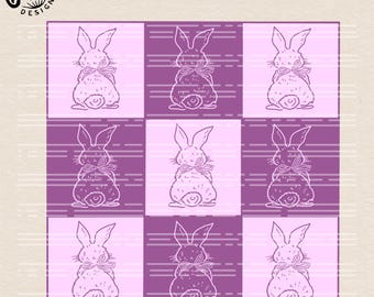 Retro Checkered Easter Bunny PNG: Sublimation Shirt Design (Digital Download)