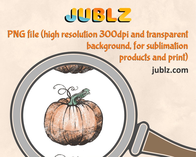 Puede incluir: Una ilustraci&oacute;n dibujada a mano de una calabaza con un tallo marr&oacute;n y hojas verdes. La calabaza es naranja y tiene una superficie texturizada. La imagen est&aacute; en una lupa.