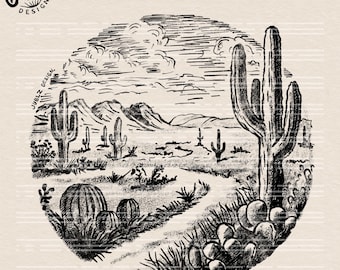 PNG do Deserto Retro: Design de Sublimação de Cowgirl Ocidental (Download Instantâneo)