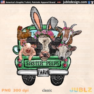 Easter Peeps Farm Truck PNG: Retro Animals Sublimation Design (Digital Download)