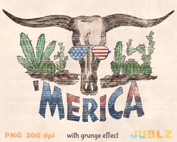 Merica Cow Skull PNG: 4th of July, American Flag (Digital Download)