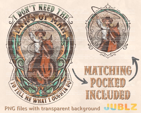 Western Cowgirl PNG: Retro Sublimation Design (Pocket Included)