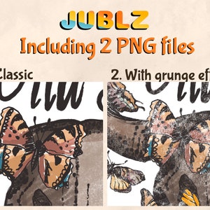 May include: Two digital illustrations of a skull with butterfly wings. The first image is a classic style, while the second image has a grunge effect. Both images feature the text "You are loved".