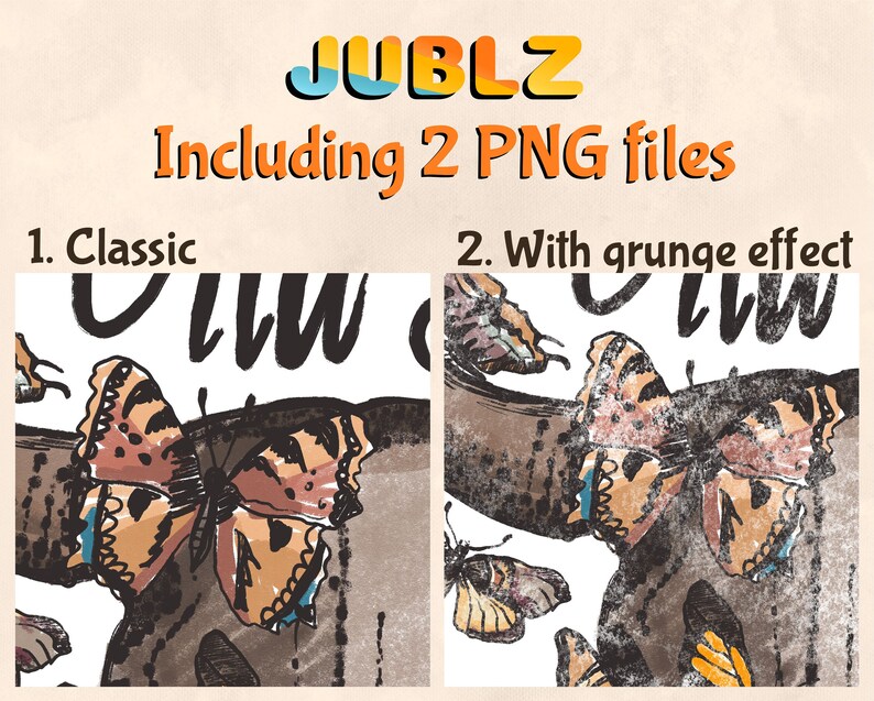 May include: Two digital illustrations of a skull with butterfly wings. The first image is a classic style, while the second image has a grunge effect. Both images feature the text "You are loved".
