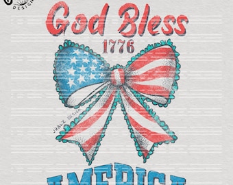 Coquette 4th of July PNG: God Bless America, Bow (Digital Download)