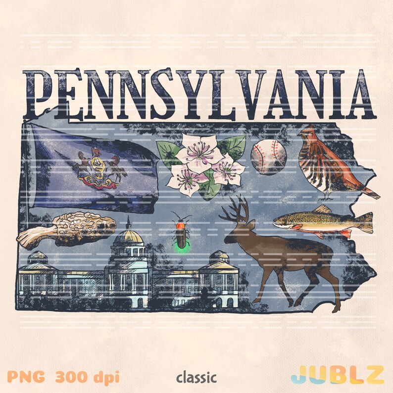Pa Symbol Pennsylvania State Symbols PNG: Retro Grunge Design (digital Download ...
