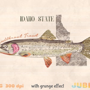 Idaho State Fish png, kunst van Idaho, natuur buiten png, vintage png, kunstafdruk, viswanddecor, vis png, cadeau voor papa, moordende forel
