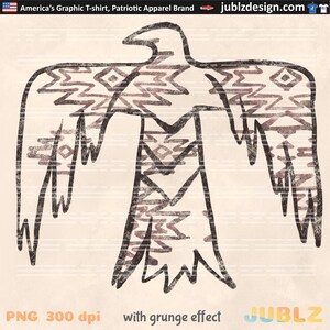 May include: A black and white illustration of a stylized eagle with a geometric pattern on its body. The eagle is in a spread-wing pose. The image has a grunge effect.