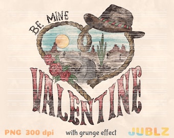 San Valentín occidental PNG: Diseño retro de vaquero (descarga digital)