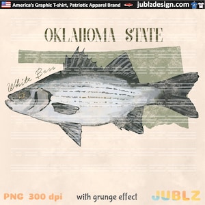 Pez del estado de Oklahoma, arte de Oklahoma, naturaleza al aire libre, vintage, impresión artística, decoración de pared con peces, pez png, regalo para papá, lubina blanca