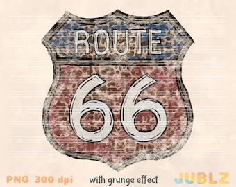 Leopardtryck på Route 66 i PNG: Boho Western-design (digital nedladdning)