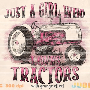 Pink Tractor Girl PNG : Conception par sublimation à la ferme (téléchargement numérique)