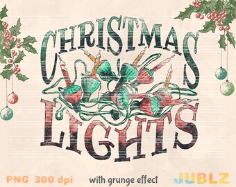 Luces navideñas retro PNG: Diseño bohemio grunge (descarga digital)