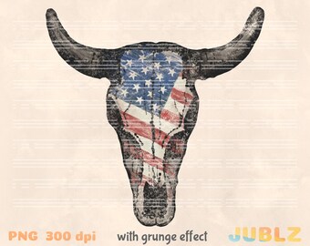 Patriotic Cow Skull PNG: Western US Flag Sublimation (Digital Download)
