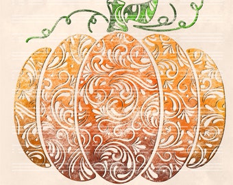 Zucca floreale PNG: design a sublimazione autunnale grunge (download digitale)