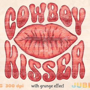 Western Cowboy Kisser PNG: Valentine Sublimation Design (Digital Download) image 1