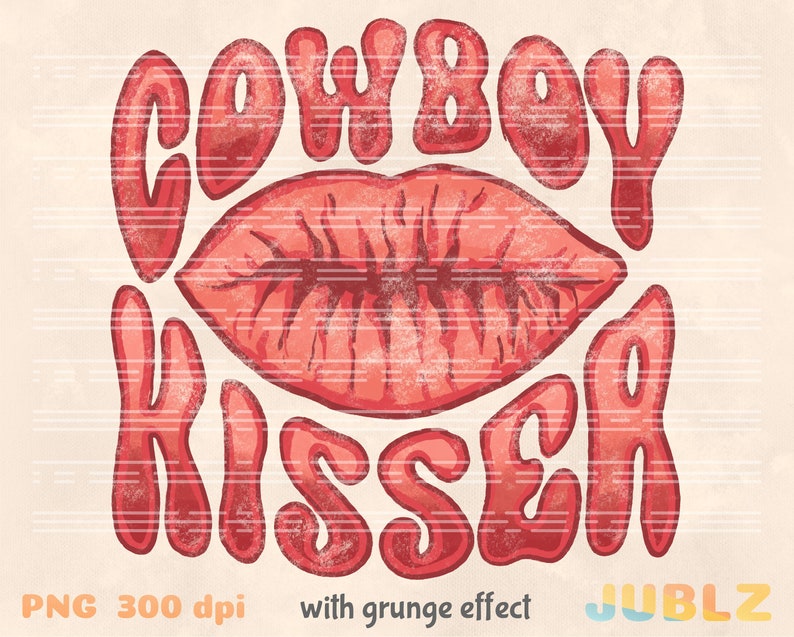 Western Cowboy Kisser PNG: Valentine Sublimation Design (Digital Download) image 1
