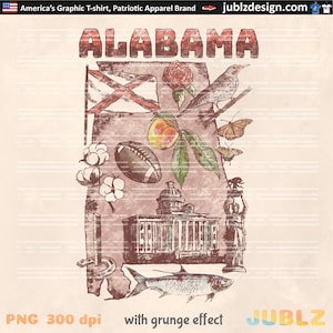 État de l'Alabama png, png rétro de l'Alabama, conception de symboles de l'Alabama, DTG, clipart États, clipart Alabama, usage commercial, png à la mode, png populaire