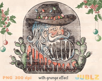 Cowboy Santa Christmas PNG: Retro Western Sublimation Design (Digital Download)