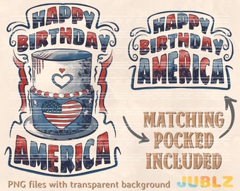 Happy Birthday America PNG: 4th of July Sublimation Design (Digital Download)