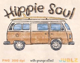 Hippie Soul Van PNG: Retro Boho Design, Sublimering (Digital Nedladdning)