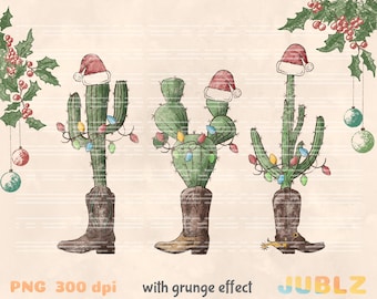 Western Christmas Cactus PNG: Cowboy Boot Holiday Design (Digital Download)