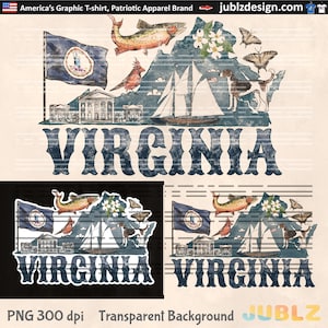 Virginia State Symbols PNG: Retro Grunge Design (Digital Download)