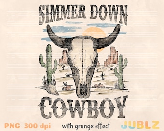 Simmer Down Cowboy PNG, Retro Sublimations, Cowgirl png, Rodeo Png, Retro png, Boho Png, Vintage Sublimation, Retro Sublimation