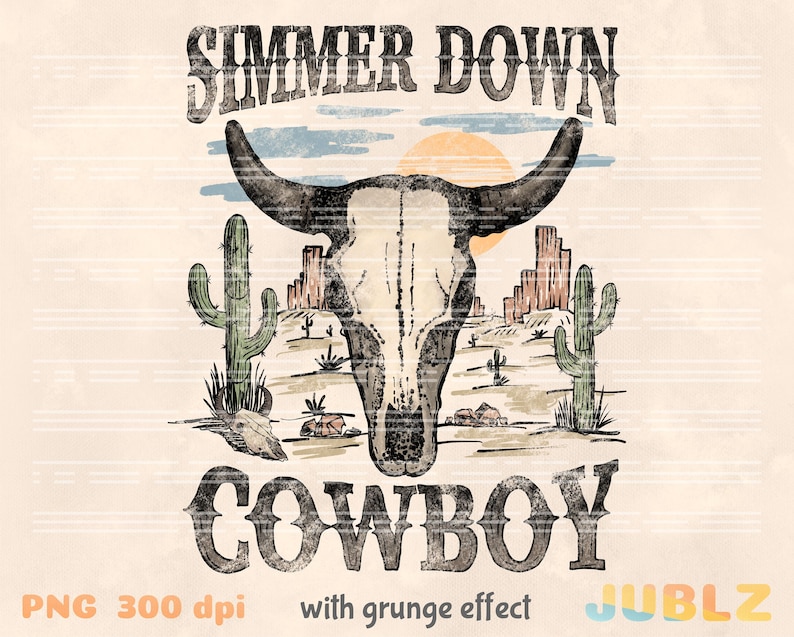 Simmer Down Cowboy PNG, Retro Sublimations, Cowgirl png, Rodeo Png, Retro png, Boho Png, Vintage Sublimation, Retro Sublimation 