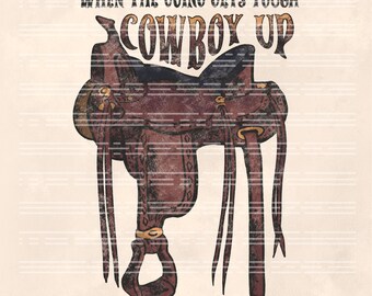 Vaquero con silla de montar PNG: Diseño de sublimación occidental (descarga digital)