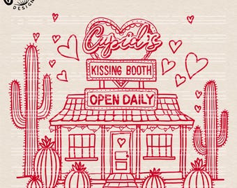 Retro Cupid's Cafe Valentine PNG: Cacti, Road Sign (Digital Download)