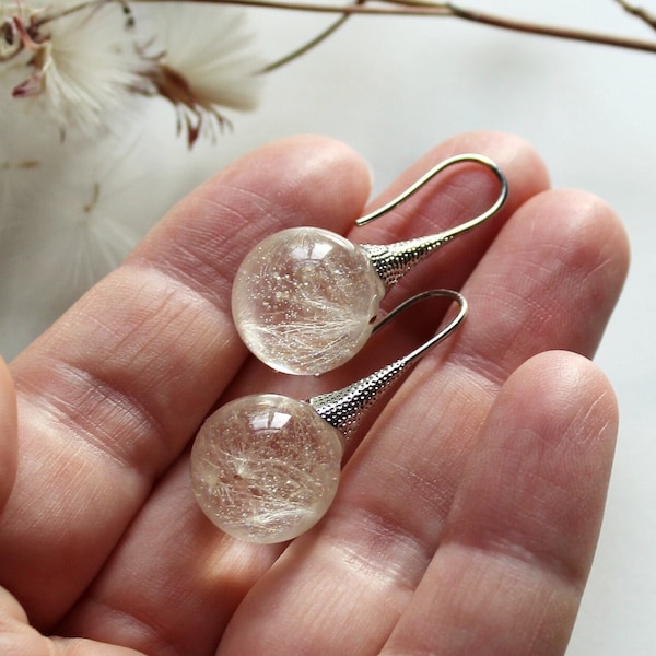 Dandelion ball/sphere earrings. Real dandelion dangle earrings. Kugel ohrringen. Pusteblumen ohrringen. Stainless steel earwire.